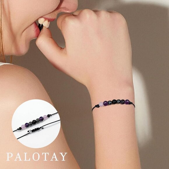 Evil Eye Empath Bracelet - Adjustable 11.7in Anxiety Relief Gift in Velvet Pouch - Picture 2 of 7